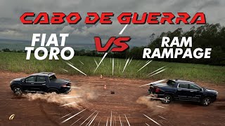 RAM RAMPAGE X FIAT TORO NO CABO DE GUERRA Qual picape diesel puxa a outra na terra [upl. by Htebaras]