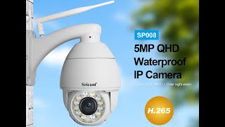 Sricam SP008 5 mp camera dome outdoor ptz waterproof wifi wireless security cctv camera [upl. by Derriey]