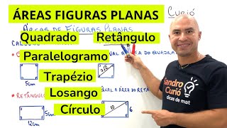 ÃREAS DAS FIGURAS PLANAS  Quadrado retÃ¢ngulo trapÃ©zio losango paralelogramo e cÃ­rculo [upl. by Rosel]