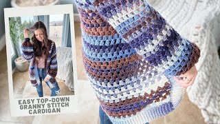 TopDown Granny Stitch Cardigan Crochet pattern [upl. by Mamoun45]