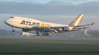 Very RARE Stunning Atlas air Boeing 747 landing and take off at Groningen airport Eelde 4K [upl. by Ful]