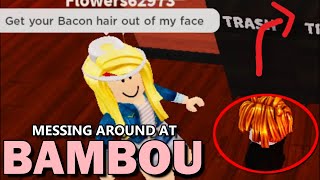 MESSING AROUND AT BAMBOU RESTAURANT  Trolling at Bambou Restaurant Roblox [upl. by Harikahs]