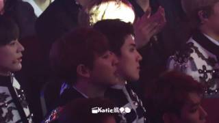 Fancam 170408 Exo reaction to NCT WINWIN solo dance Sehun focus  V Chart Awards in Macau [upl. by Ratha345]