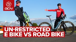 Just How Much Faster Is An UnRestricted E Bike Than A Road Bike [upl. by Ahtanamas]