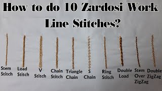 Basic Zardosi Outline Stitches  10 ZardosiDabkaFrenchwire Embroidery Work Line Stitching Ideas [upl. by Wardieu545]