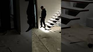 Checking the lighting of stair steps after installing motion sensors and LEDs [upl. by Tenrag]