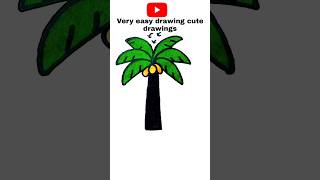 🤣how to draw palm tree drawing easy with colour coconut drawing plant cute bird drawing step by step [upl. by Ardnauq152]