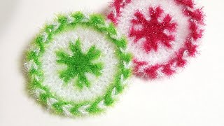 수세미뜨기 크리스마스 리스수세미 티코스터 Crochet Wreath Crochet tea coaster Crochet dish scrubber [upl. by Nonnaihr843]