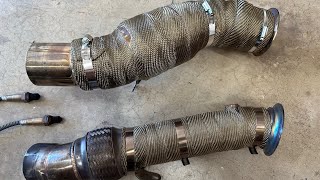 POWER DIFFERENCE CATLESS Vs HIGHFLOW CATTED DOWNPIPES BMW N55 [upl. by Ymaral20]