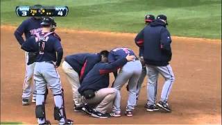 20110407 Minnesoda Twins Nishioka trapped by Swisher [upl. by Husha]