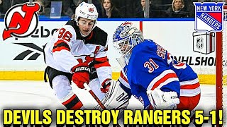 NJ Devils Destroy The NY Rangers 51 in First Meeting this Season Jack Hughes amp Bratt Huge in Win [upl. by Enomys652]