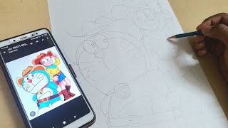 Doraemon amp Nobita drawing  OilPastel drawing [upl. by Eylloh]