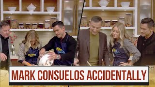 Mark Consuelos accidentally cuts himself with a knife during “Live” cooking segment Breaking News [upl. by Ahsoym]