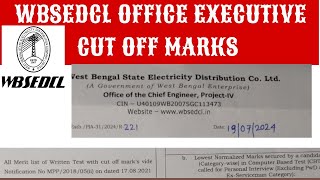 WBSEDCL OFFICE EXECUTIVE CUT OFF MARKS [upl. by Pincas]