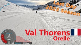 4K Skiing Val Thorens from Orelle Last Day of 2023 Ski Season Les3Vallées France GoPro HERO11 [upl. by Lethia]