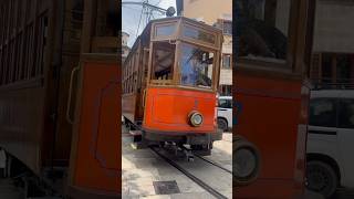 Tranvía de Sóller passing through the city centre of Sóller Mallorca 190824 [upl. by Lerred]