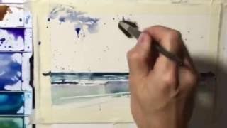 How to paint Ocean Shore Waves in Juicy Watercolors by Chris Petri [upl. by Drawets]