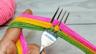 Amazing 2 Beautiful Woolen Yarn Flower making ideas with Fork  Easy Sewing Hack [upl. by Yousuf744]