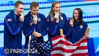 Team USA GETS THE JOB DONE in 4x100 mixed relay behind world record effort  Paris Olympics [upl. by Greysun]