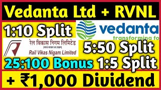 Vedanta Ltd  RVNL • Stocks Declared High Dividend Bonus amp Split With Ex Dates [upl. by Euqinwahs]