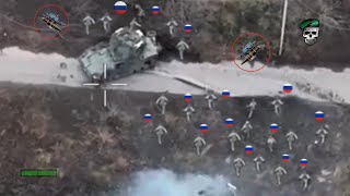 Horrible Ukrainian FPV drone blows up Russian infantry platoon newly deployed in Pokrovsky [upl. by Magdalene]