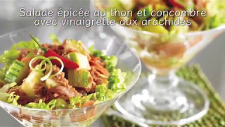 Salade épicée au thon et concombre avec vinaigrette aux arachides  Recette de Clover Leaf [upl. by Enomed659]