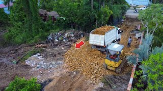 Nicely project Landfill Operation Using KOMATSU D31A bulldozer amp 5T dump truck Push Stone Mix VDO [upl. by Occir]