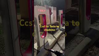 Nissan Leaf charging at Tesla supercharger shorts [upl. by Corvese211]