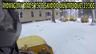 Riding my Dads 1970 Ski doo Olympique 399cc twin skidoo vintageskidoo snowmobile [upl. by Ikila]