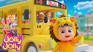 Wheels on the Bus Go Round and Round  Portuguese  Nursery Rhyme Canções Infantis  Jolly Jolly [upl. by Gabie663]