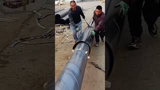 The process of installing plastic steel sleeves on insulated steel pipes [upl. by Assirod]