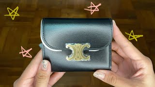 Celine Triomphe Wallet Small in Shiny Calfskin Black  Unboxing in detail [upl. by Mcadams489]