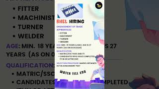 🚀 BHEL Apprentice Recruitment 2024 Apply Now for Top Jobs  Shorts job engineerjobs [upl. by Sikes]