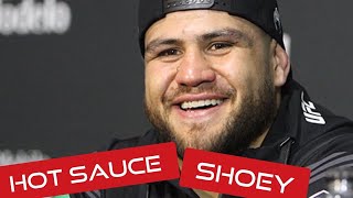 Tai Tuivasa describes HOT SAUCE SHOEY w Fan  UFC 264 [upl. by Stolzer]