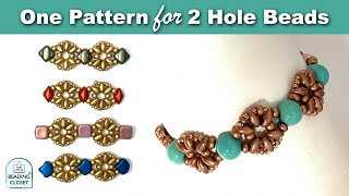 2 Hole Beads Beaded Bracelet Tutorial GEMDUOS CANDY SILKY GINKO SUPERDUO WIBEDUO TILE [upl. by Ellerrad]