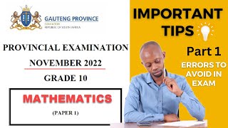 November 2022 Grade 10 Mathematics Revision Paper 1 Part 1Errors to Avoid To Help You Pass The Exam [upl. by Birgit]