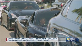 Community stands with bullying victim with donations driving to school in luxury [upl. by Ayokahs]