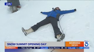 Skiers snowboarders celebrate opening day at Snow Summit [upl. by Francklin858]