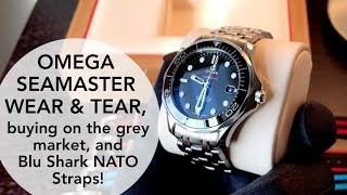 OMEGA Seamaster Wear amp Tear The Grey Market and Blu Shark NATO Straps [upl. by Noremmac]