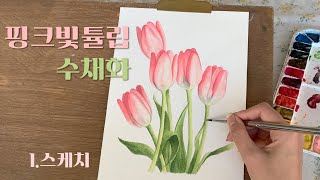 초보자를 위한 수채화 튤립그리기스케치 [upl. by Adnael]