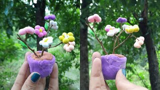 Create Adorable Polymer Clay Flower Pots  Clay Miniature Flower Tutorial [upl. by Tay161]