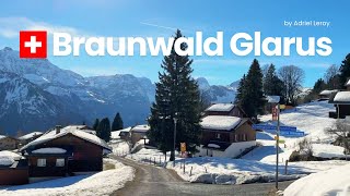 Braunwald Switzerland  Sunny Winter Walk in Glarus  Adorable Mountain Village [upl. by Allac677]