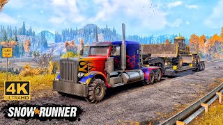 Transporting CAT 120M With Optimus Prime On Muddy Road In SnowRunner Season 14 snowrunner truck [upl. by Franz]