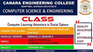 VTU SS and CD 18CS61 SYTEM SOFTWARE AND COMPILERSBASIC ASSEMBLER FUNCTIONS M1 L3 [upl. by Dibbell]