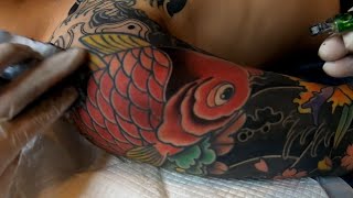 koi tattoo touch up  red color shading tattoo video  irezumi tattoo  time lapse 이레즈미 작업영상 [upl. by Raddatz]