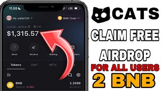 Claim Free Airdrop 2 BNB amp 90000 CATS on BitgetWallet [upl. by Bendicty775]