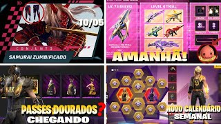 CALENDÁRIO SEMANAL FREE FIRE CALÇA ANGELICAL PASSES DOURADOS ACESSO EVO EVENTOS E MUITO MAIS [upl. by Halie]