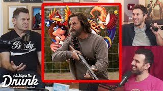 Video Games and Role in The Last of Us  Nick Offerman on We Might Be Drunk [upl. by Callery]