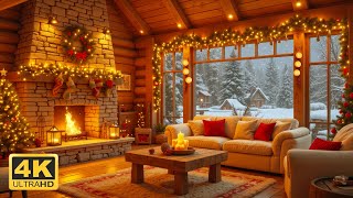 Cozy Christmas Ambience 247 🎅🎄  4K Fireplace amp Snowy Cabin Views  Relaxing Instrumental Music [upl. by Orual374]