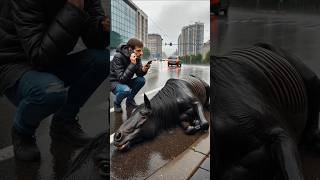 Man saved Weak black horse shorts animals weakanimals horse [upl. by Nojram]